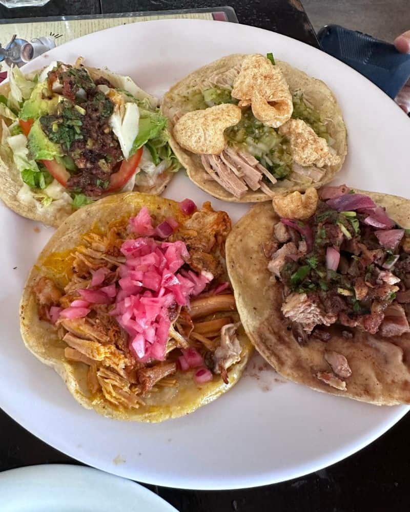 plate of four tacos at Taqueria Honorio Tulum Mexico