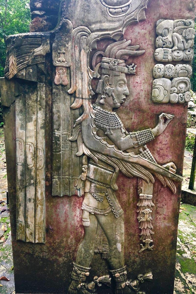 mayan god statue at palenque mayan ruins in mexico